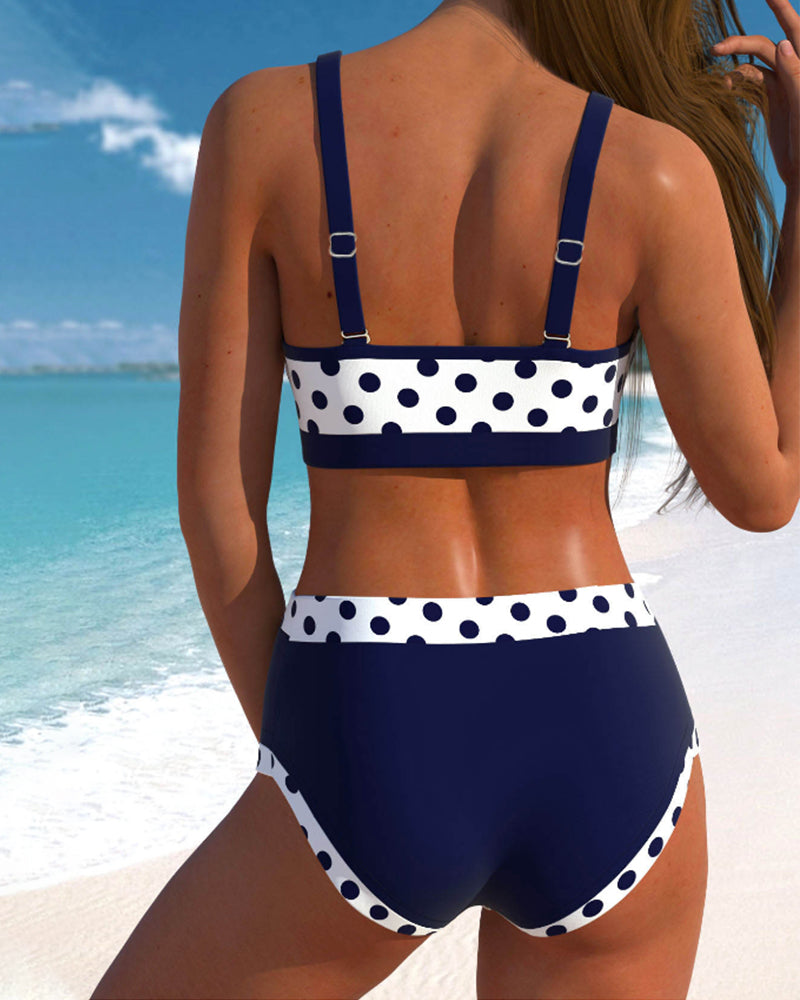 Liesbeth - Korkeavyötäröinen Täplikkäät Bikinisetti, jossa On Patches Suunnittelu