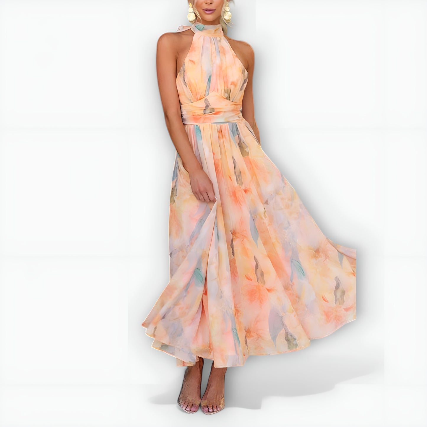 Halterikaula Aquarelli Print Maxi Mekko