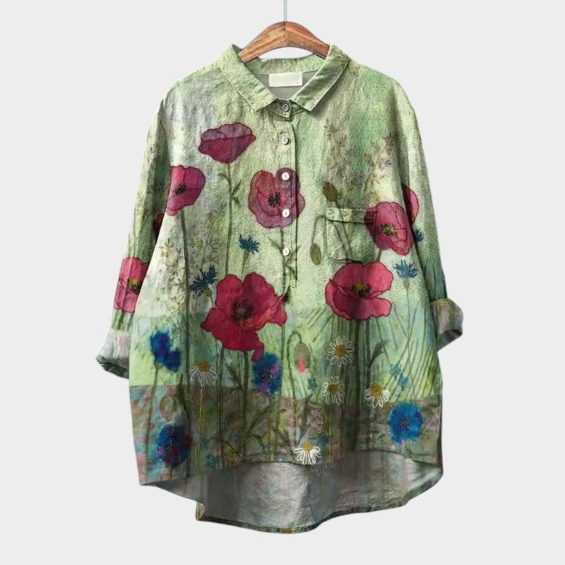 SOFIA | Ylellinen Kukallinen Oversize-Paita – Täydellinen Yhdistelmä Päivittäistä Mukavuutta ja Eleganttia Kauneutta Kaikissa Tilaisuuksissa