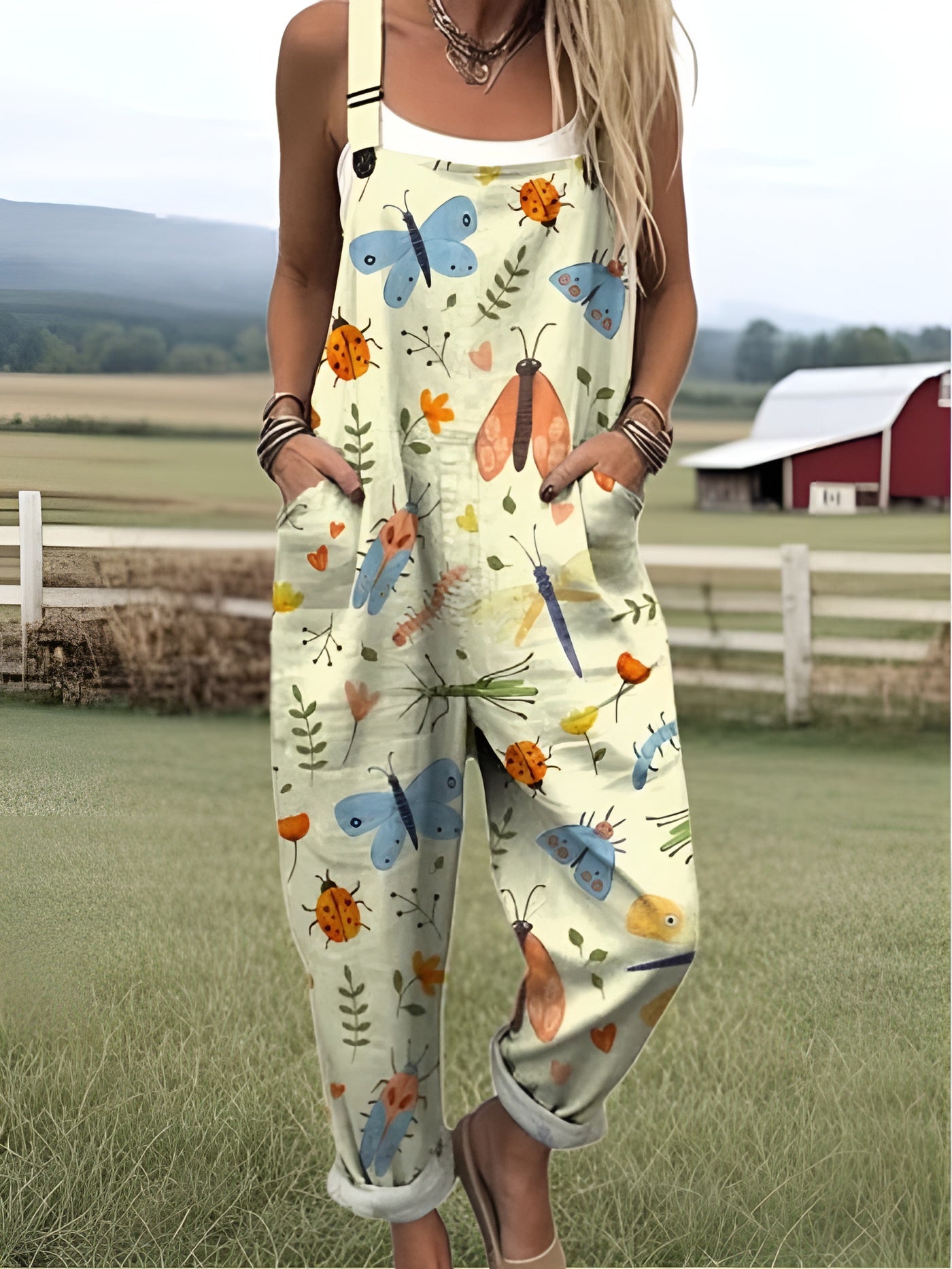Aukje™ | Naisten hauska hyönteismuotokuvio ja taidepainatus jumpsuit