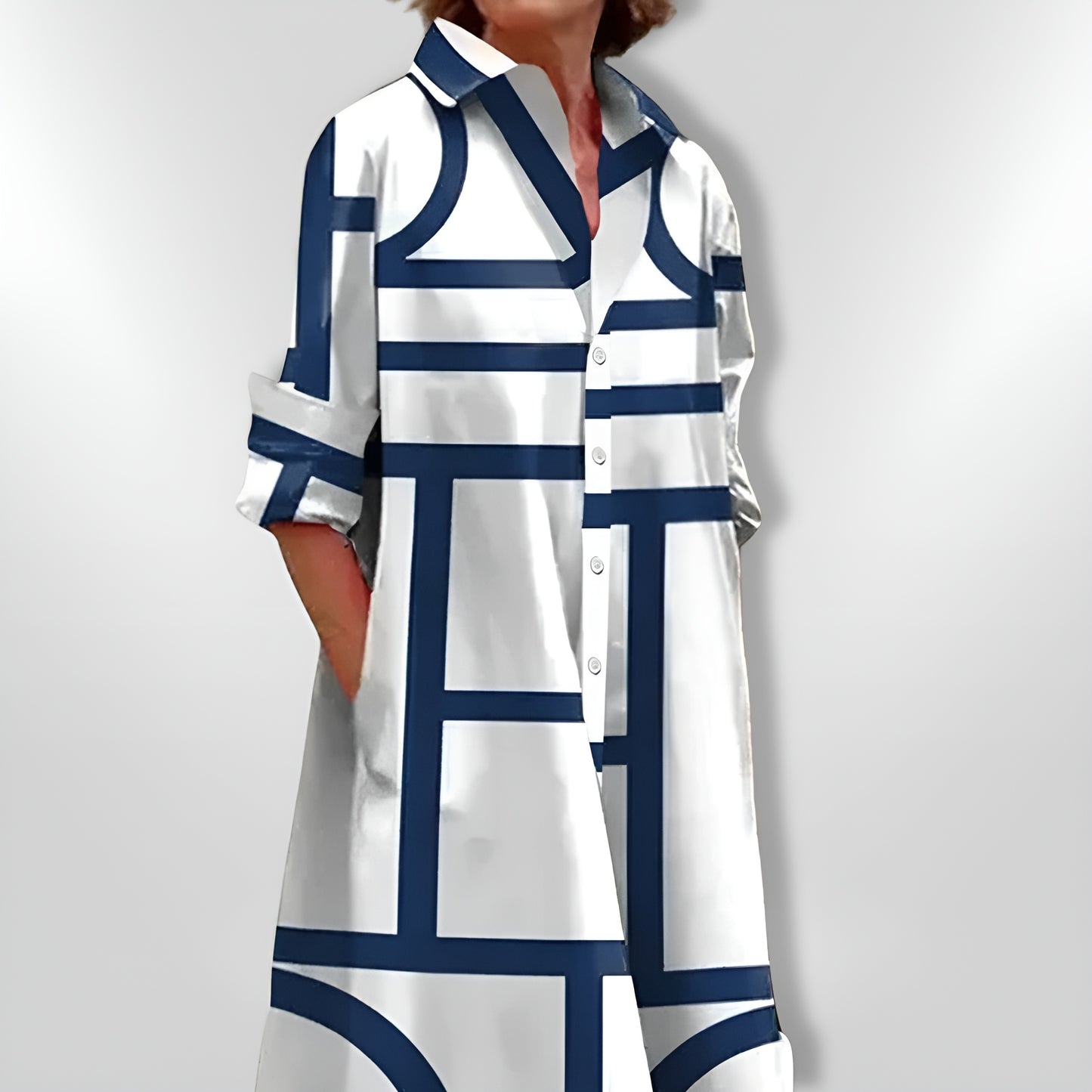 Janika™ | Geometrinen mekko taskuilla