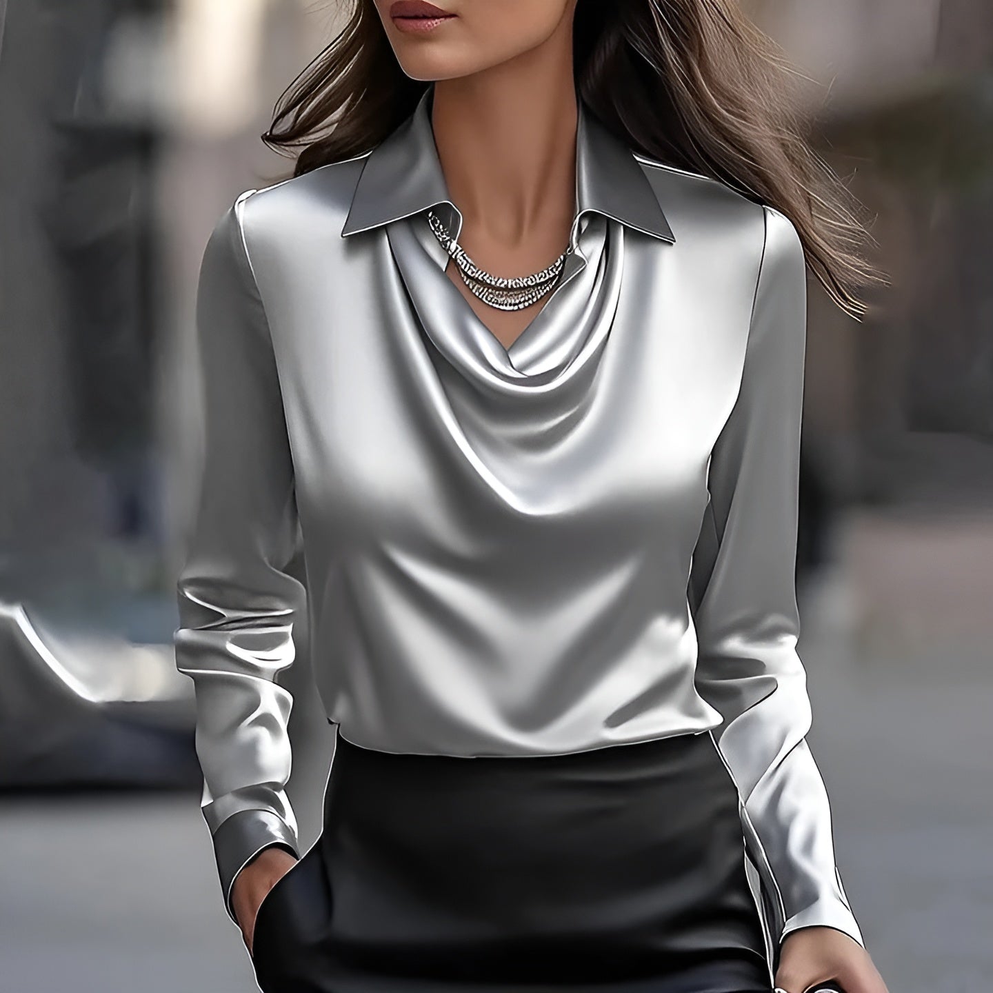 Lenaa™ - Elegantti Silkkipaita Drapeeratulla Kaula-aukolla
