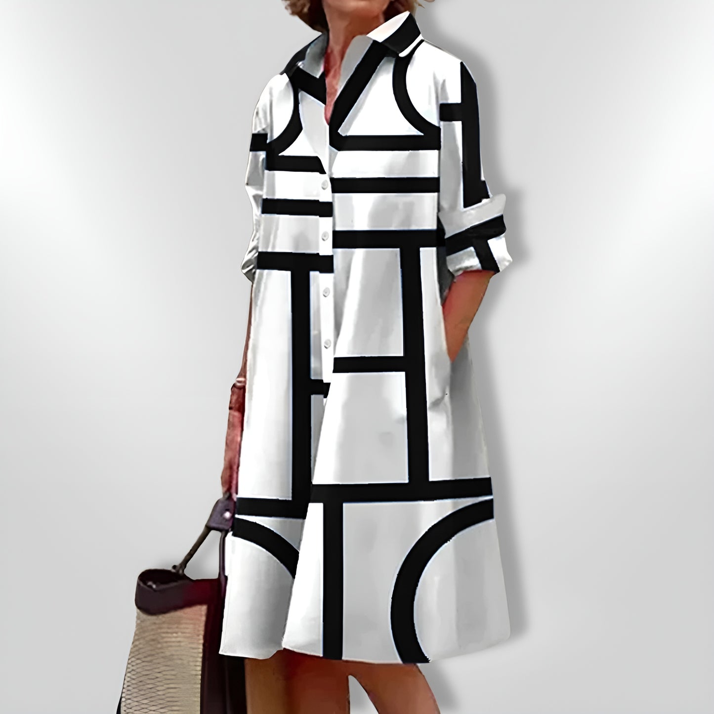 Janika™ | Geometrinen mekko taskuilla