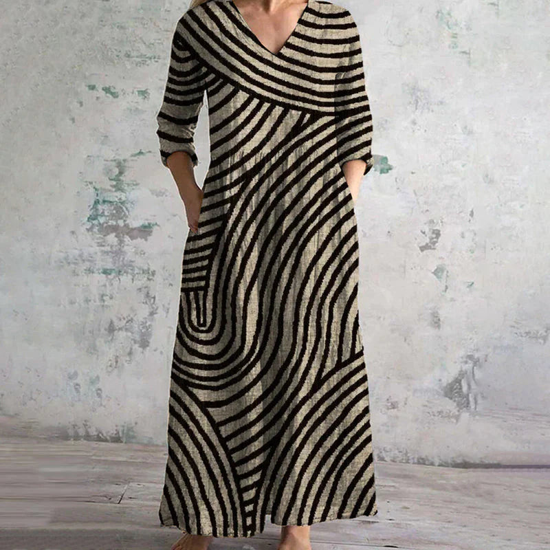 Ayla | Vintage tyylikäs raidallinen mekko
