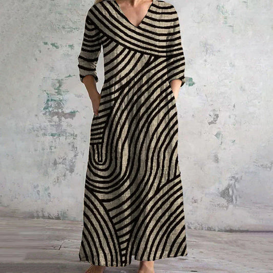 Ayla | Vintage tyylikäs raidallinen mekko
