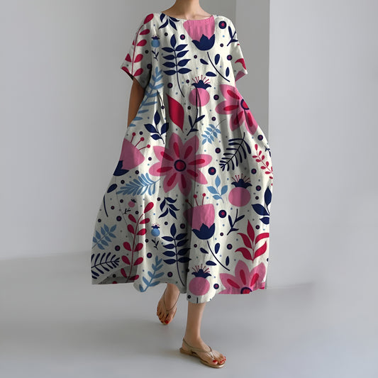 Meeri™ | Taiteellinen maksimekko vintage-kukkakuosilla ja huolettomalla eleganssilla