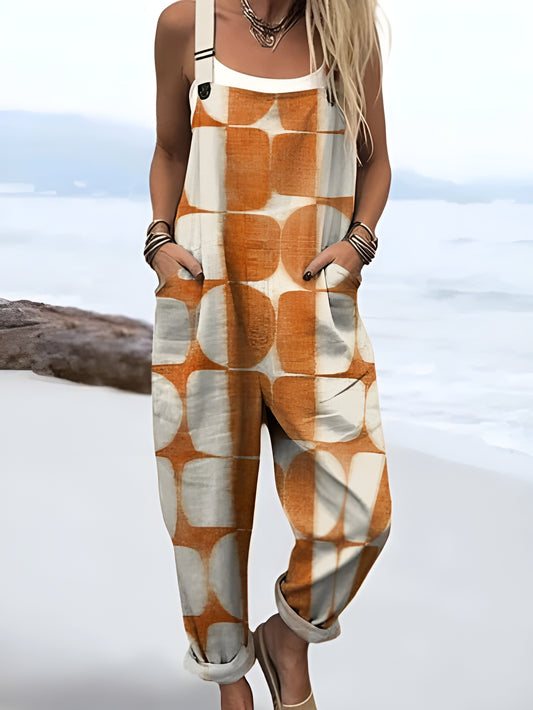 Aukje™ | Abstrakti, geometrinen taidekuvioitu jumpsuit leveillä lahkeilla naisille